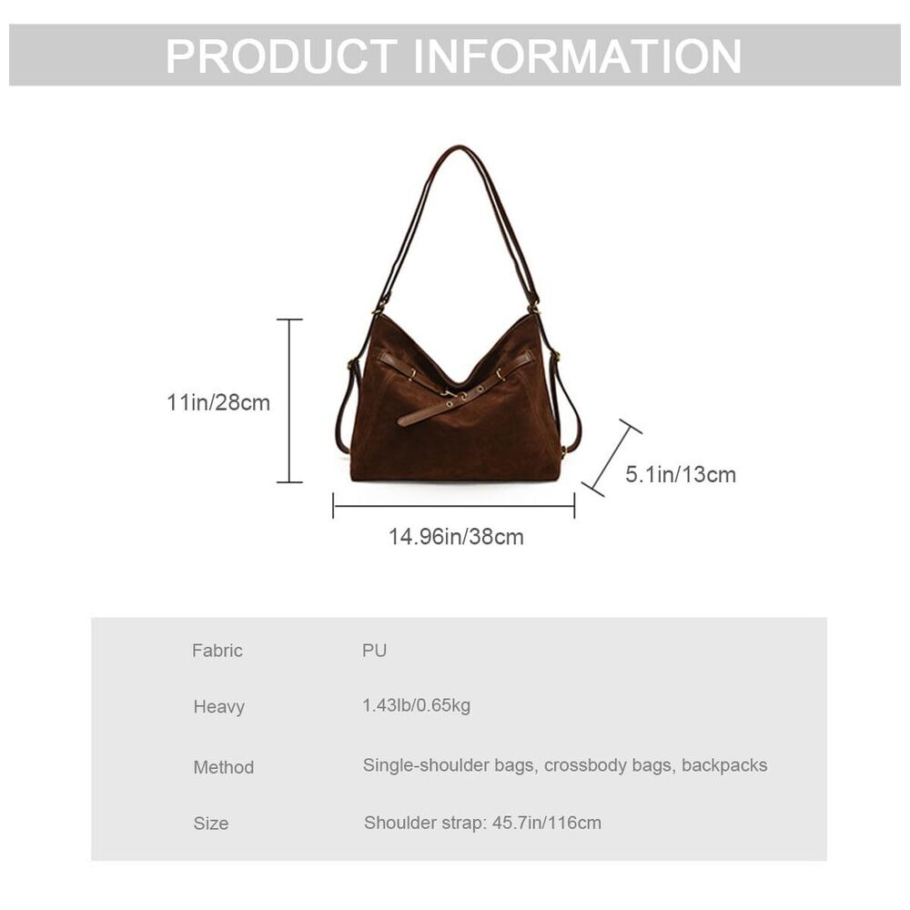 8032 Suede Tote Bag Hobo Handbags, Vintage Slouchy Backpack Large Crossbody - Picture 4 of 7
